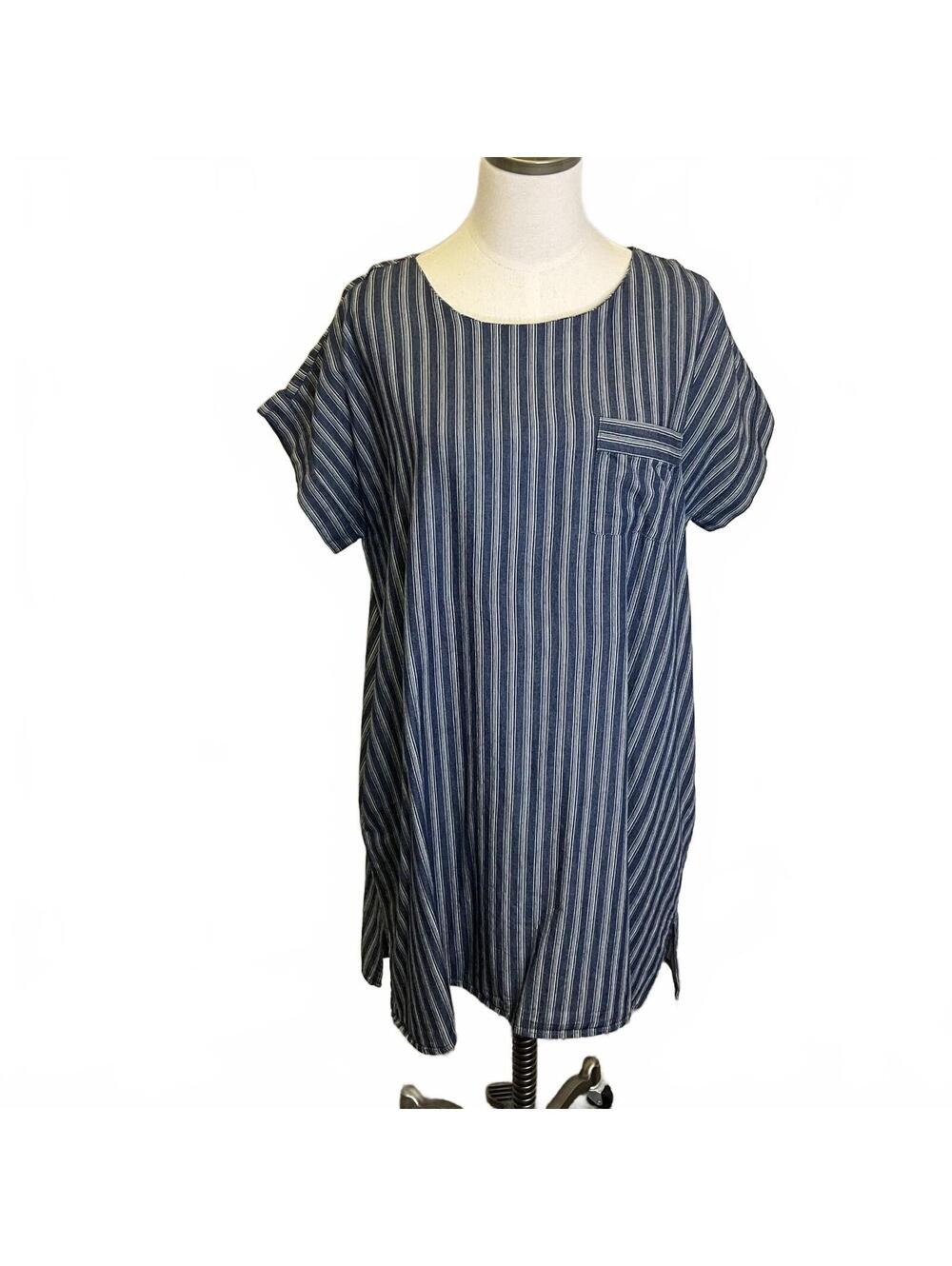 Cotton Bleu Women's Size Large Blue Short Sleeve Shirt Dress Knee Length